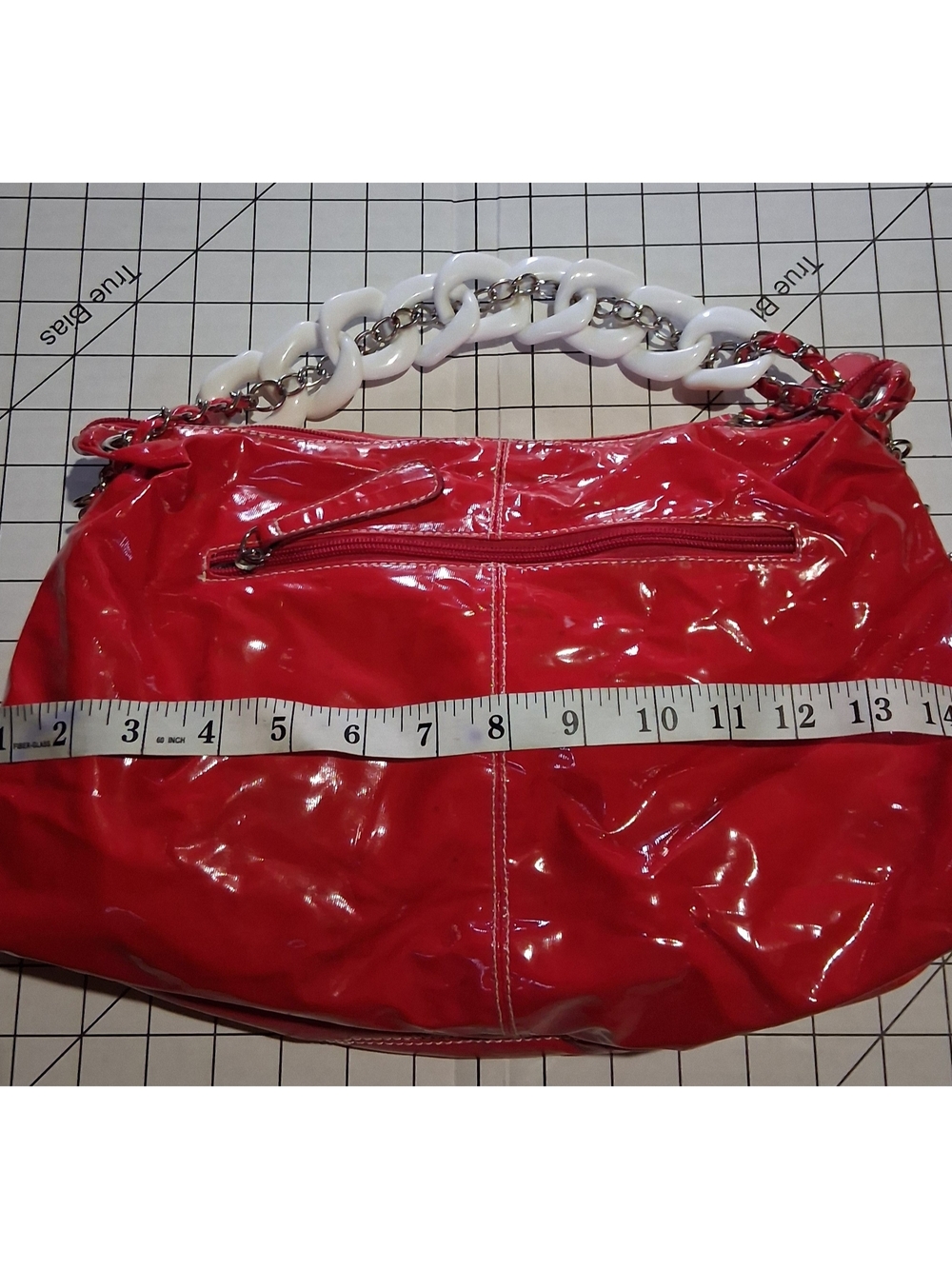 Red Patent Shoulder Bag with Chunky Chain Handle